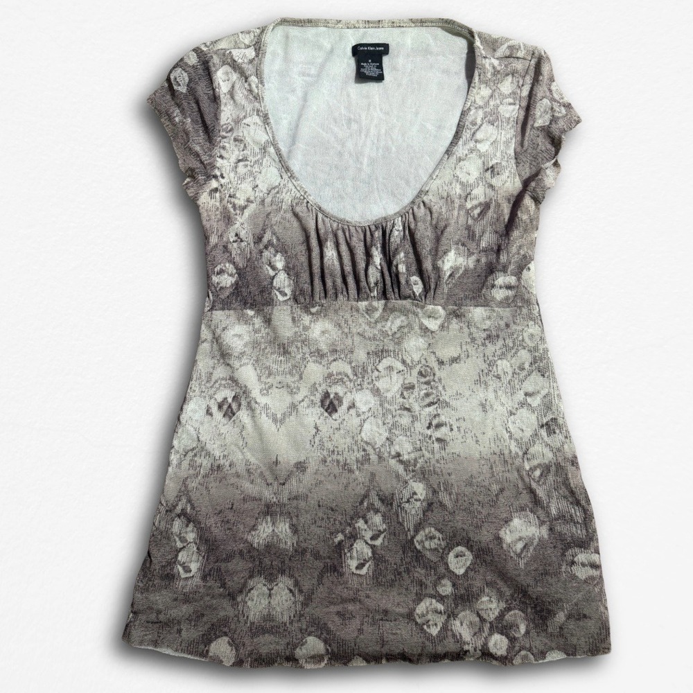 Calvin Klein Jeans Womens Grey Animal Print Scoop Neck Cap Sleeve Y2K Top M